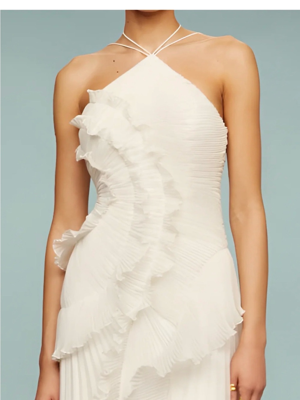 Elegant White Ruffled Halter Midi Dress - Picture 4 of 5